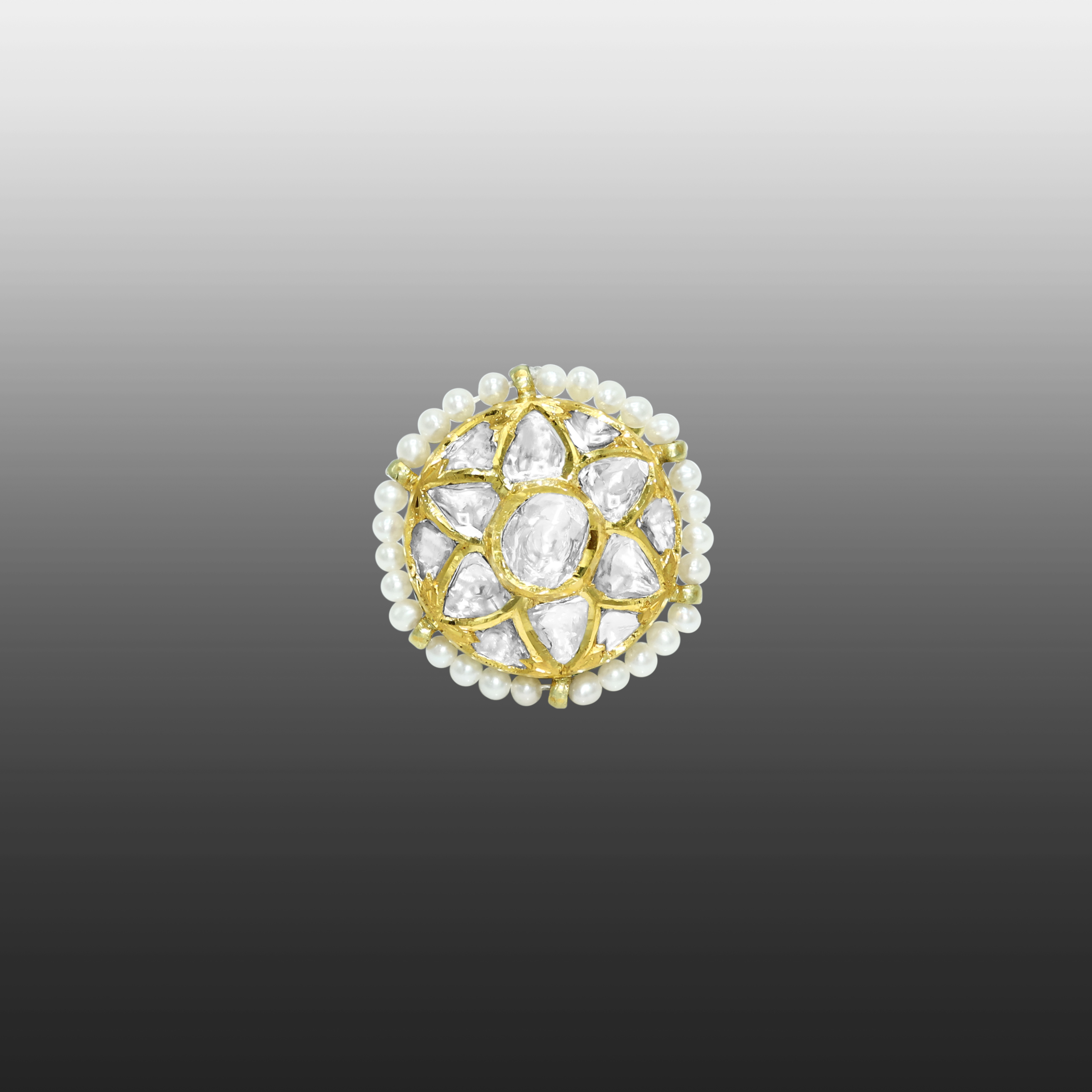 Gold Star Borla with Polki Floral Design and Pearl Halo